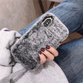 Silicone iPhone case with rhinestone decoration in grey plush bottom shell colour