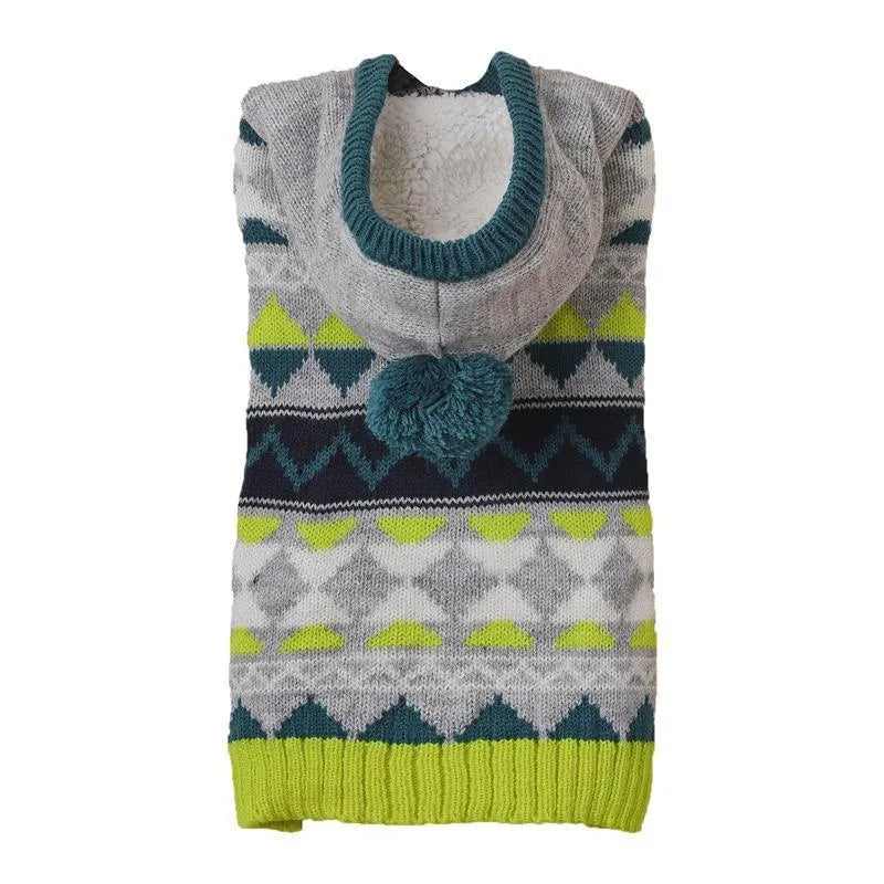 Green diamond pattern acrylic pet sweater for dogs on white background
