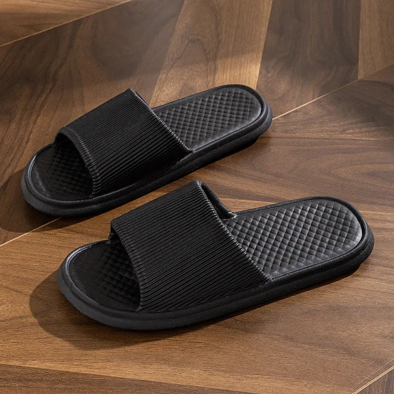 Pair of solid colour rhombus striped non-slip EVA foam indoor slippers