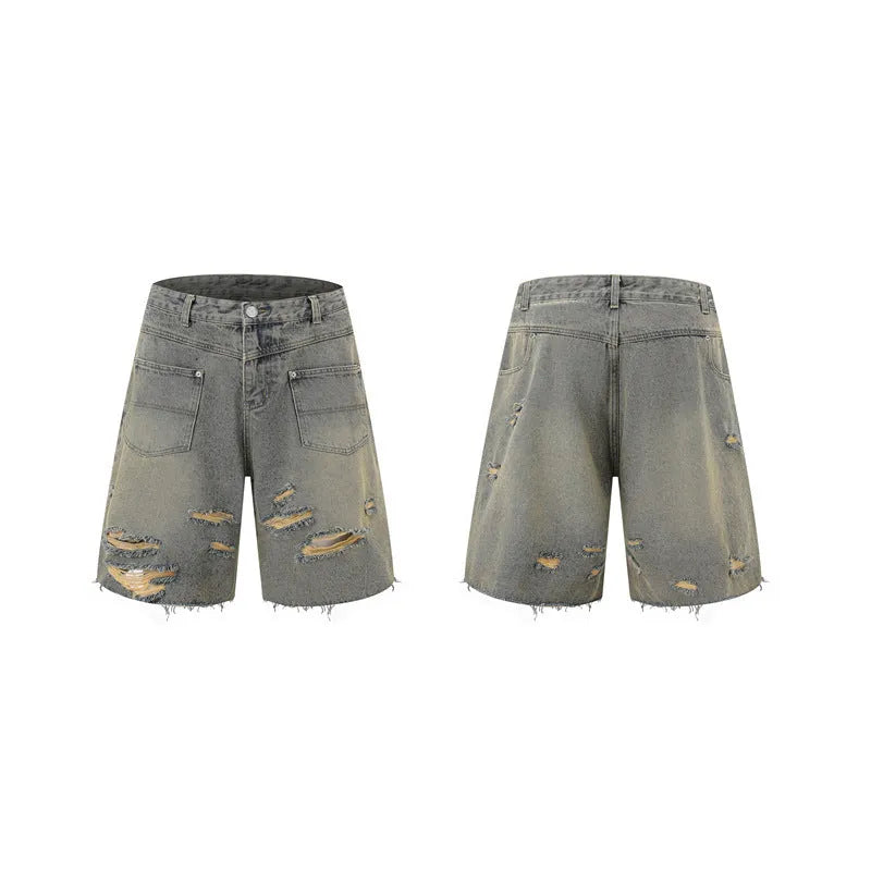 Denim overall suit set with short sleeve top and trousers in street fashion style