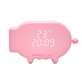 Blue multifunctional LED alarm clock showing time and temperature, with a USB charging port