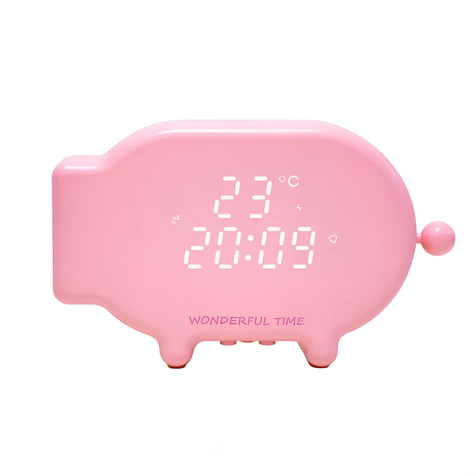 Blue multifunctional LED alarm clock showing time and temperature, with a USB charging port