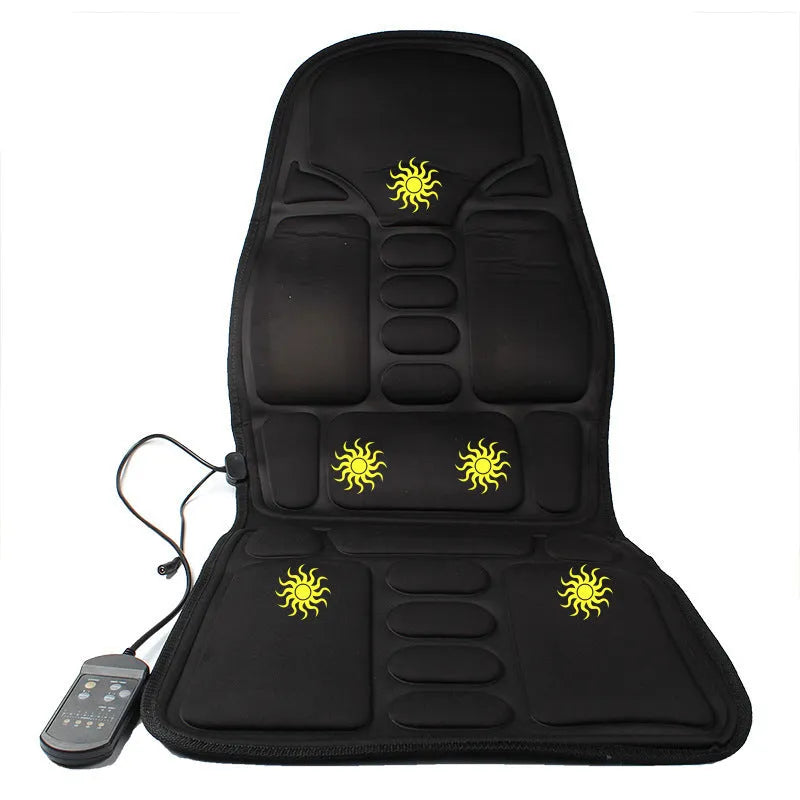 Black electric heating massage mat with infrared physiotherapy function on seat
