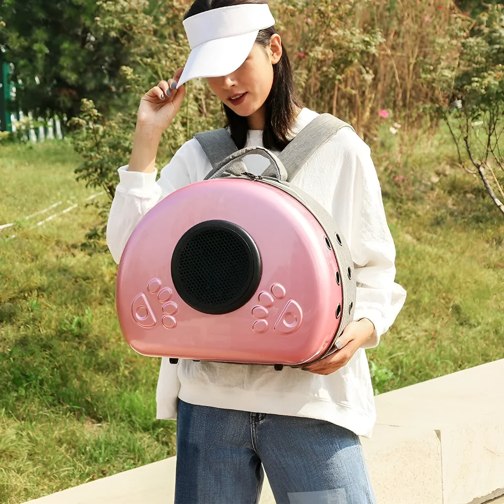 Transparent space capsule cat carrier with breathable mesh panels and hard PC shell