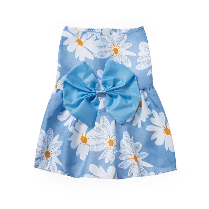 Lightweight floral butterfly princess dress for dog or cat with a decorative bow on the chest.