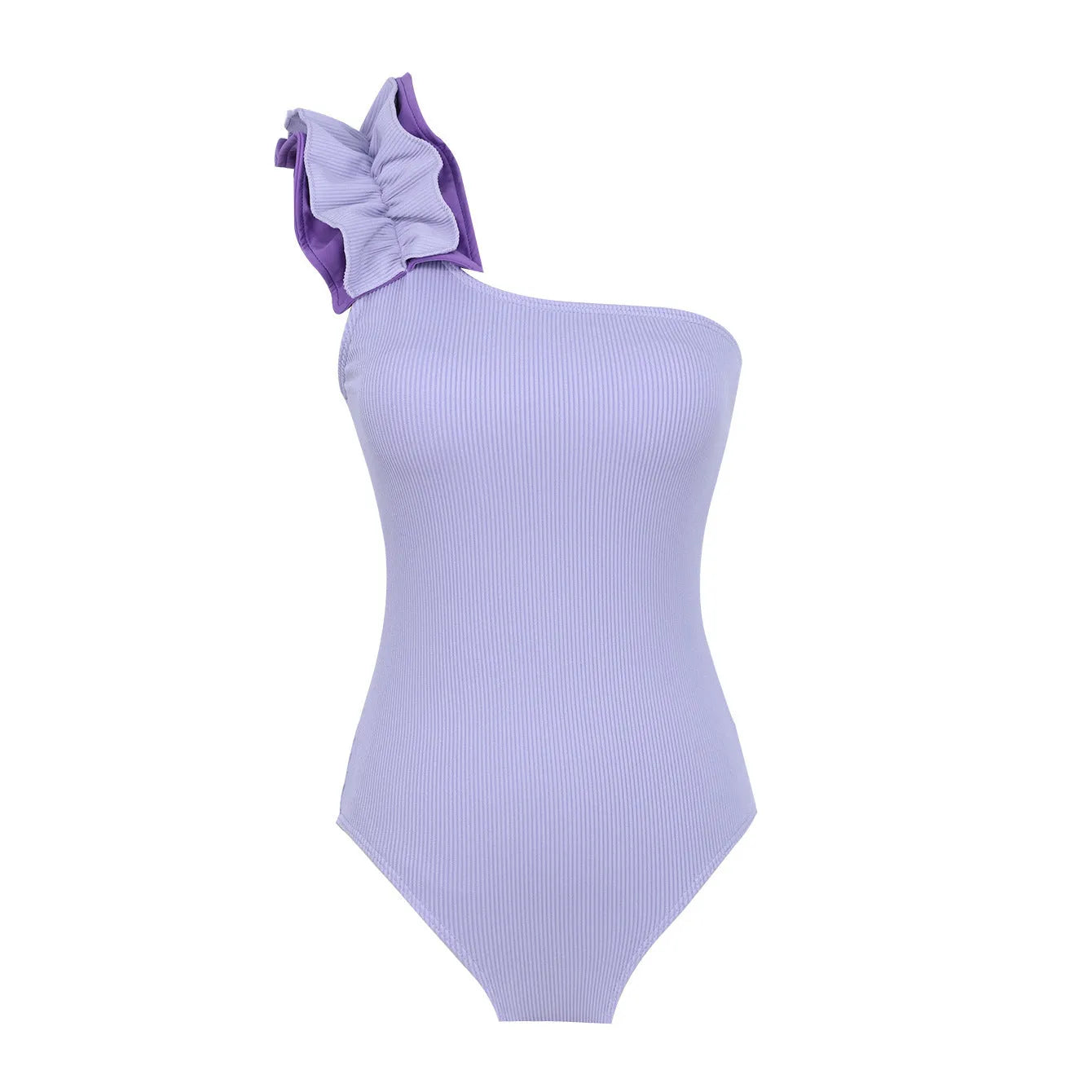 Women's single-shoulder suspender tube top one-piece swimsuit with high waist in solid colour