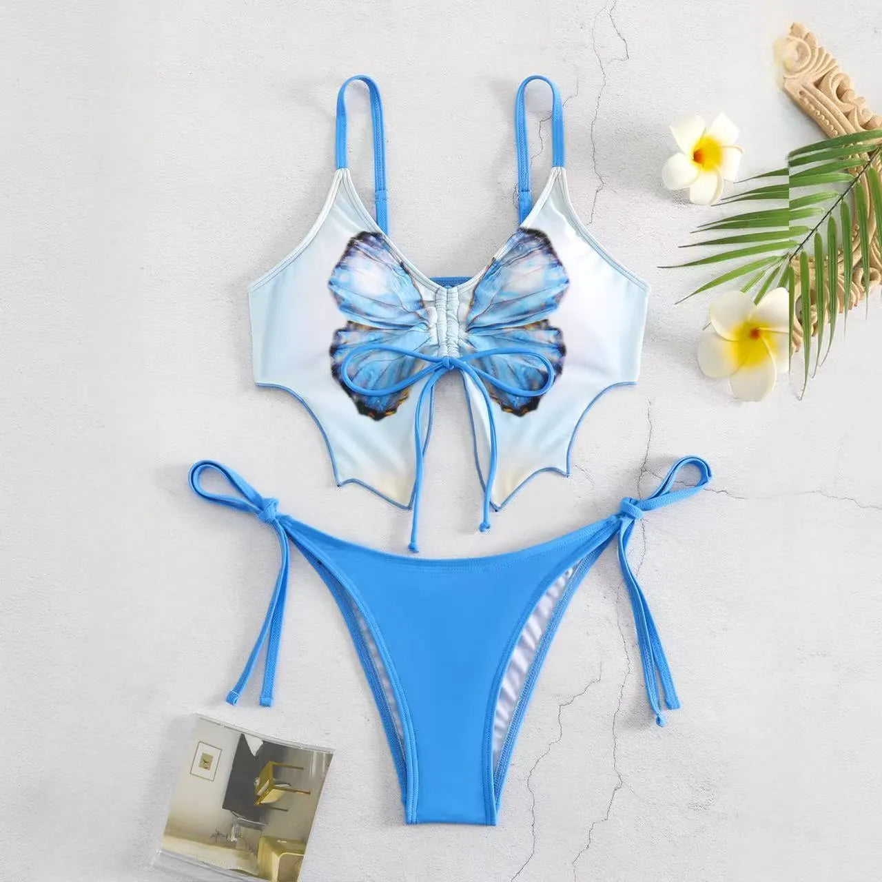 Women's bow ins style split bikini swimsuit in polyester fabric for swimming and fitness