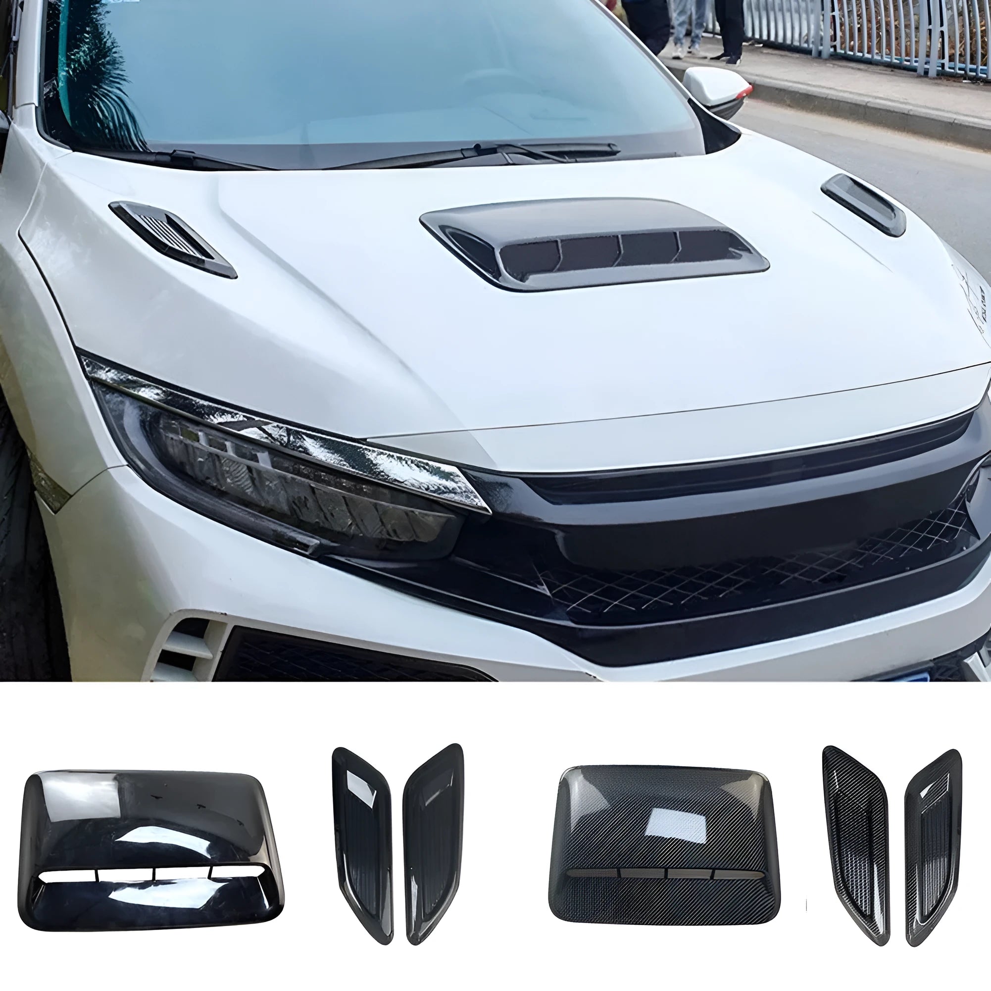 ABS car airscoop shroud cover set in black and carbon fibre with machine cover and side vents