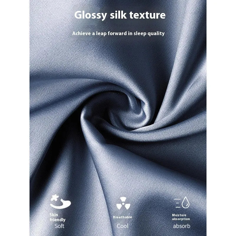 Men's ice silk three-piece home wear set shown in available colours, featuring thin fabric shorts and trousers.