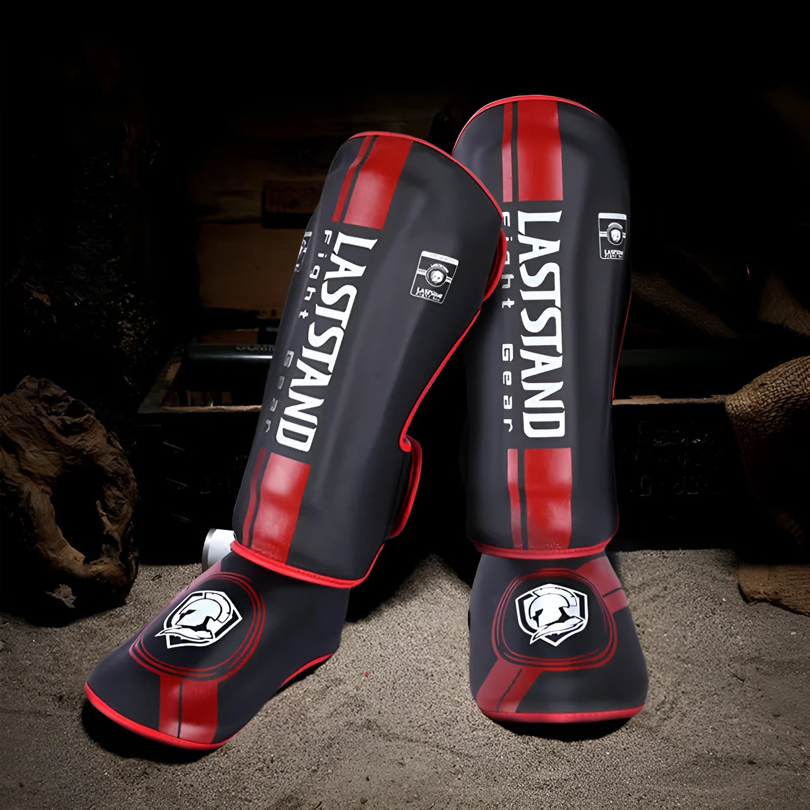 Sanda boxing training leggings in black and gold with instep design
