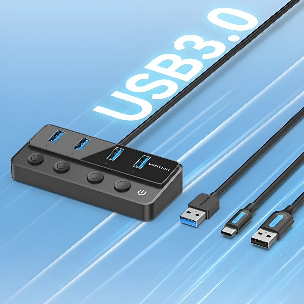 Vention USB 3.0 4-port hub docking station with 1m black cable