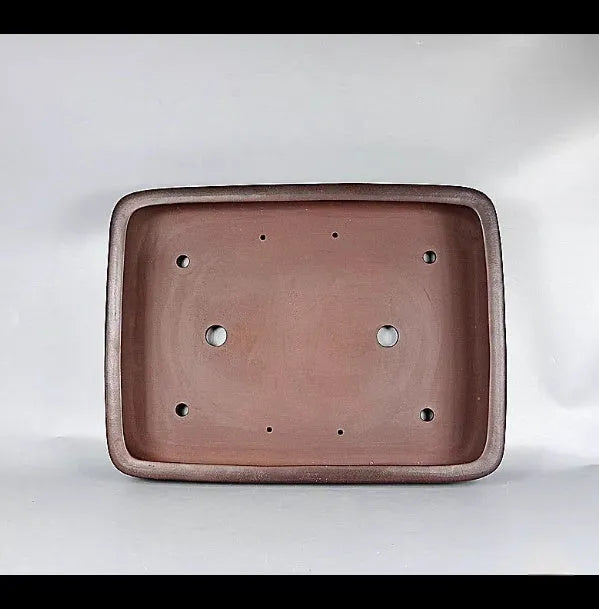 Handmade rectangular purple clay flower pot with antique finish showing substantial size