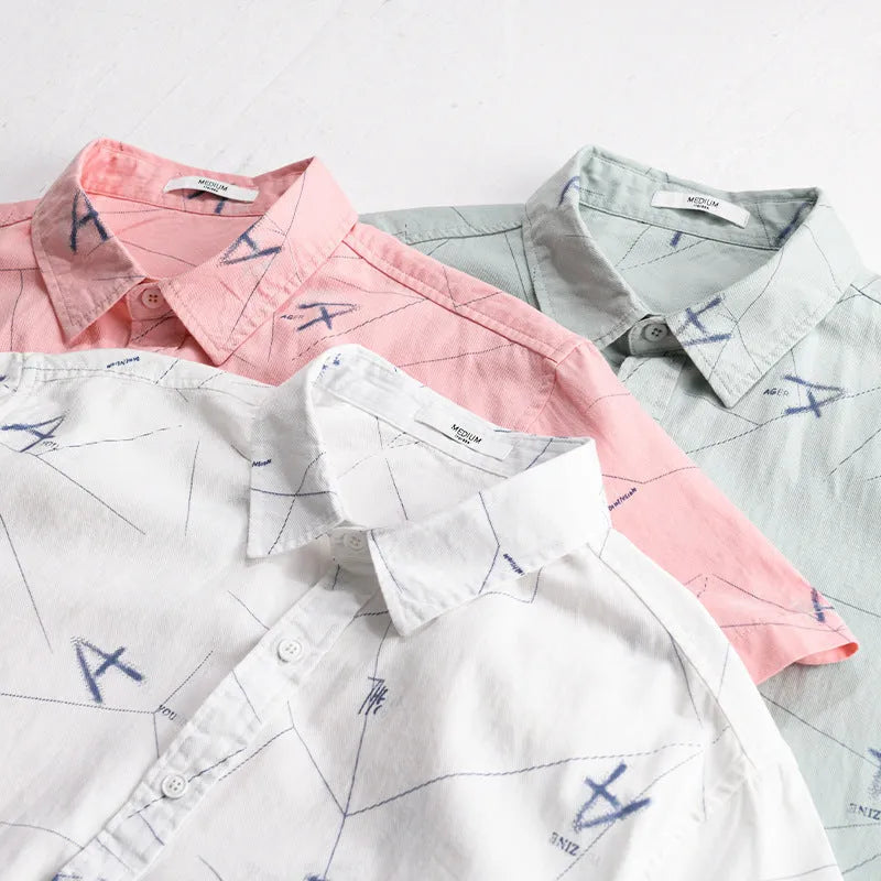 Pure cotton short sleeve shirt with letter print in loose cardigan style