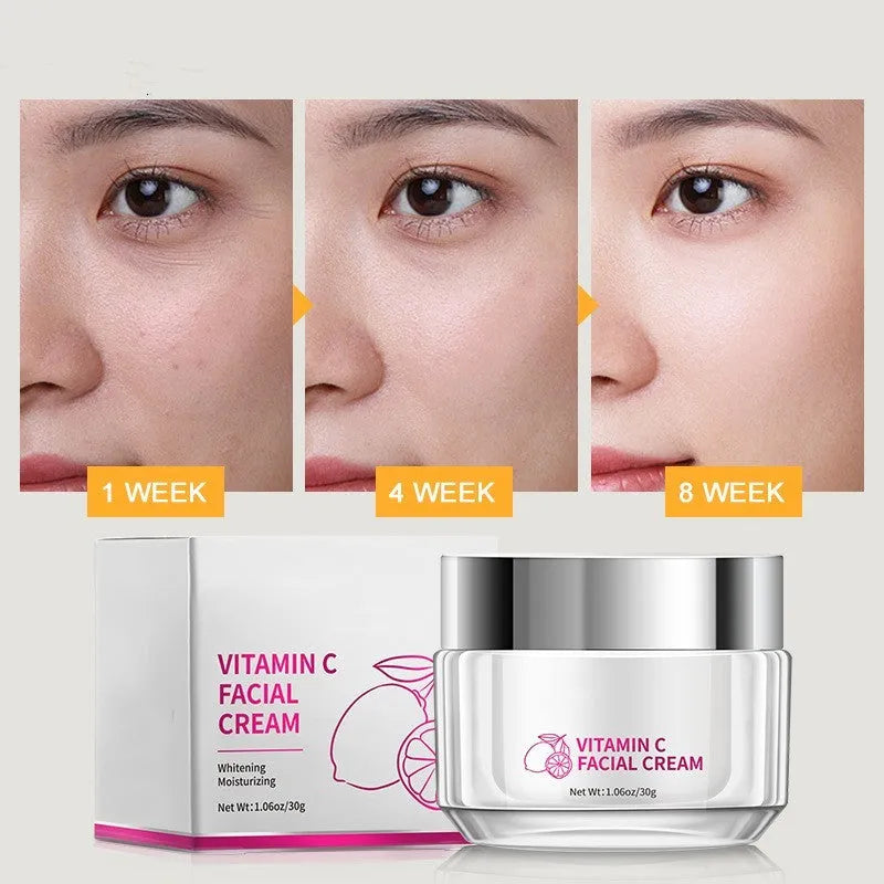 30g Vitamin C face cream in a white 6x6x5.2cm jar on a plain background.