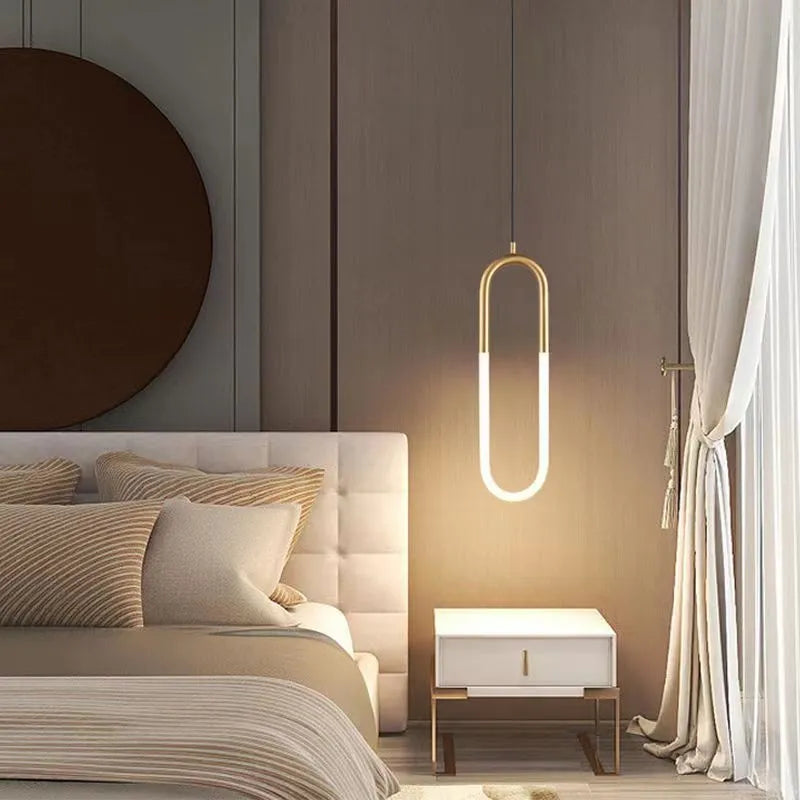 Nordic minimalist U-shaped bedside chandelier pendant light with a 200mm size.