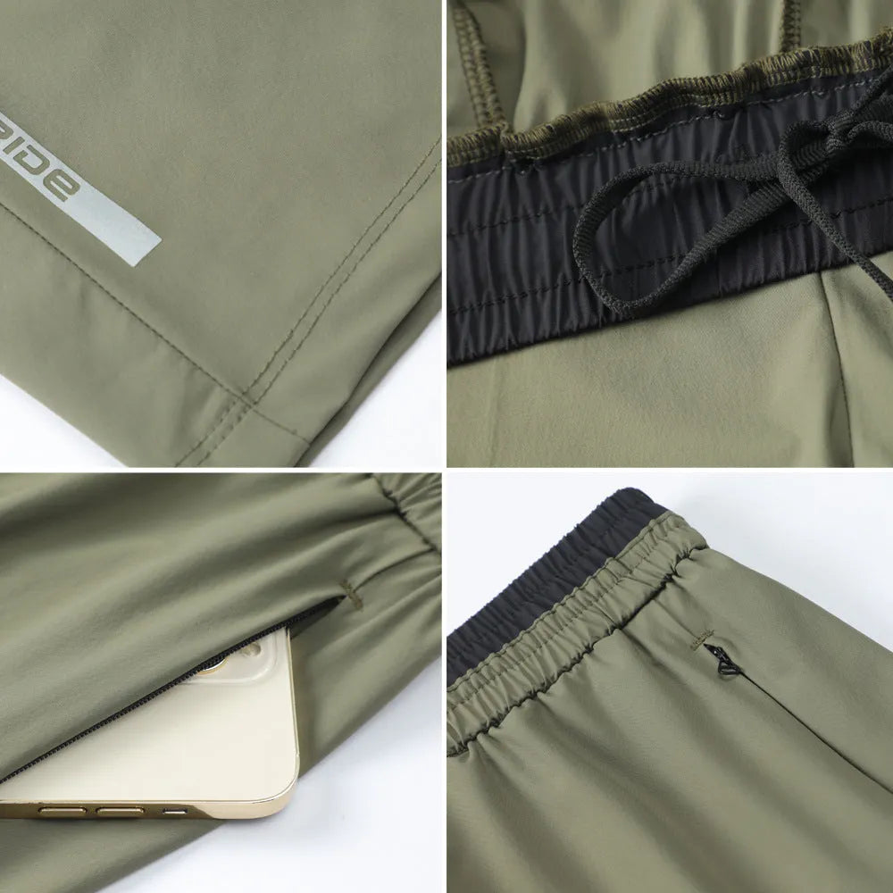 Men's loose-fitting ice silk quick-dry cropped pants in Army Green colour, shown from side view