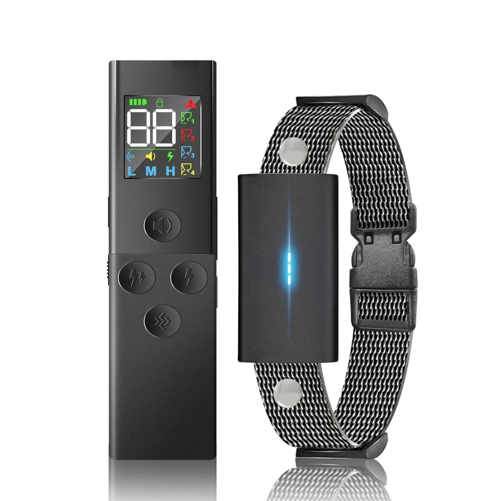 Black dog training collar with colour screen remote control and Type-C charging cable