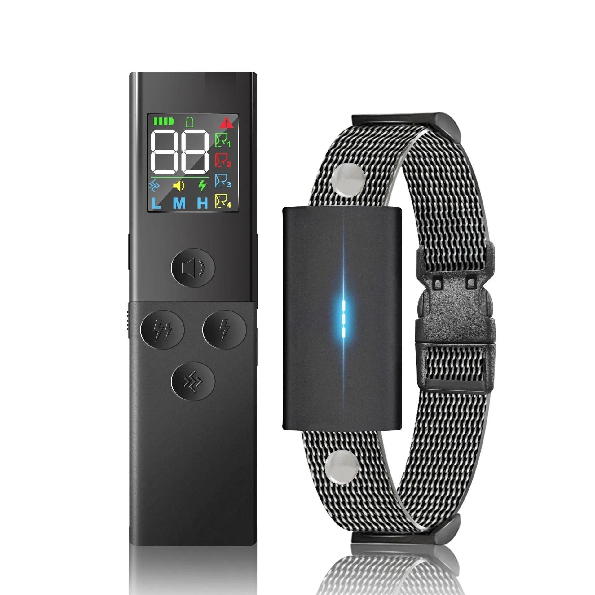Black dog training collar with colour screen remote control and Type-C charging cable