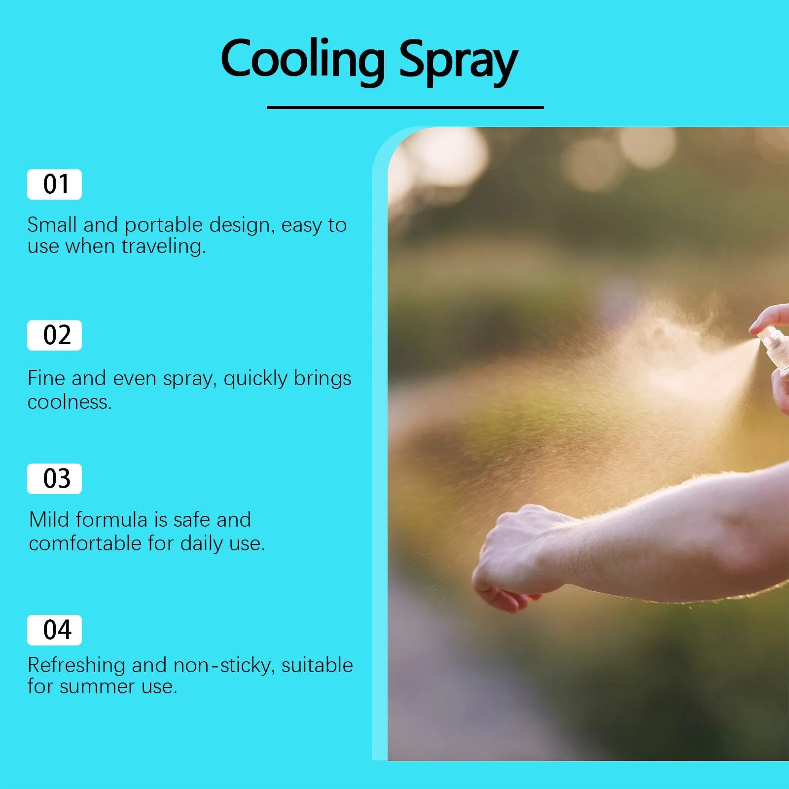 50ml portable cooling spray bottle with mint extract for summer outdoor heat relief