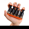 Grey and orange non-slip silicone finger trainer for guzheng, piano, and guitar hand muscle development.