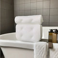 White bathtub pillow with suction cups showing 4D mesh construction and 3D permeable material
