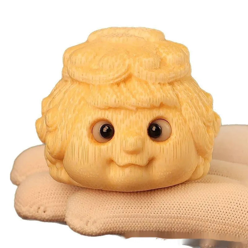 Solid bamboo carving golden toad Princess ornament in cute style for home decor.
