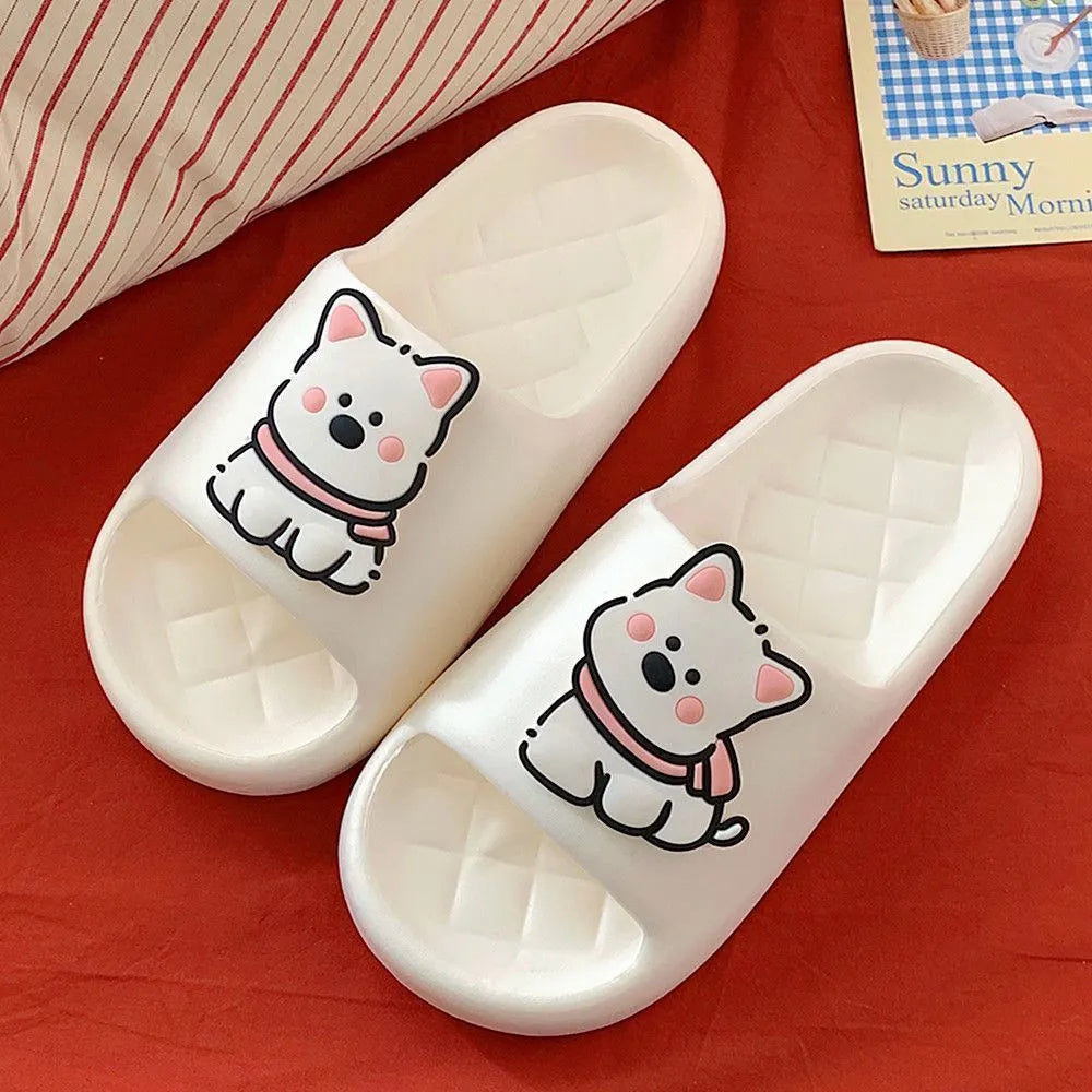 Rhombus pattern PVC flip flop slippers with thick sole in cream white colour