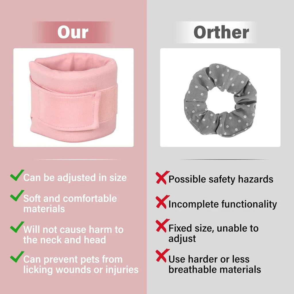 Soft grey and pink cat recovery cone collar showing four size options for post-surgery support