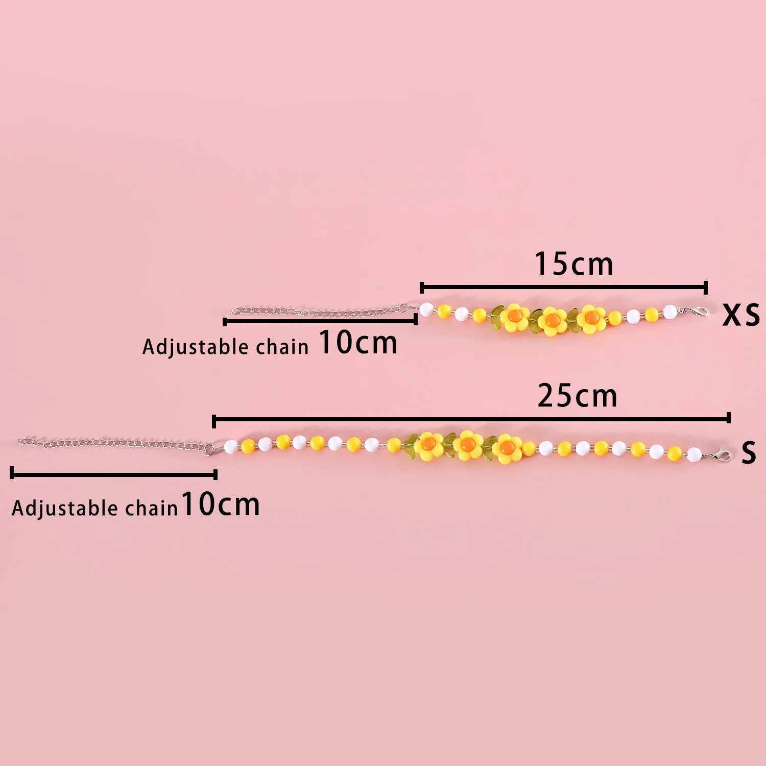 Colourful plastic bead pet necklace in peach, rainbow or small flower pattern with adjustable XS or S size options.