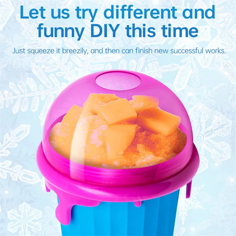 Blue 500ml silicone slushy maker cup for homemade smoothies and frozen drinks