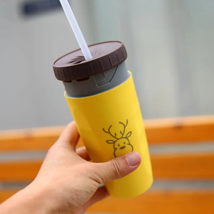 Twist-top double wall insulation travel cup with silicone membrane seal in cartoon design