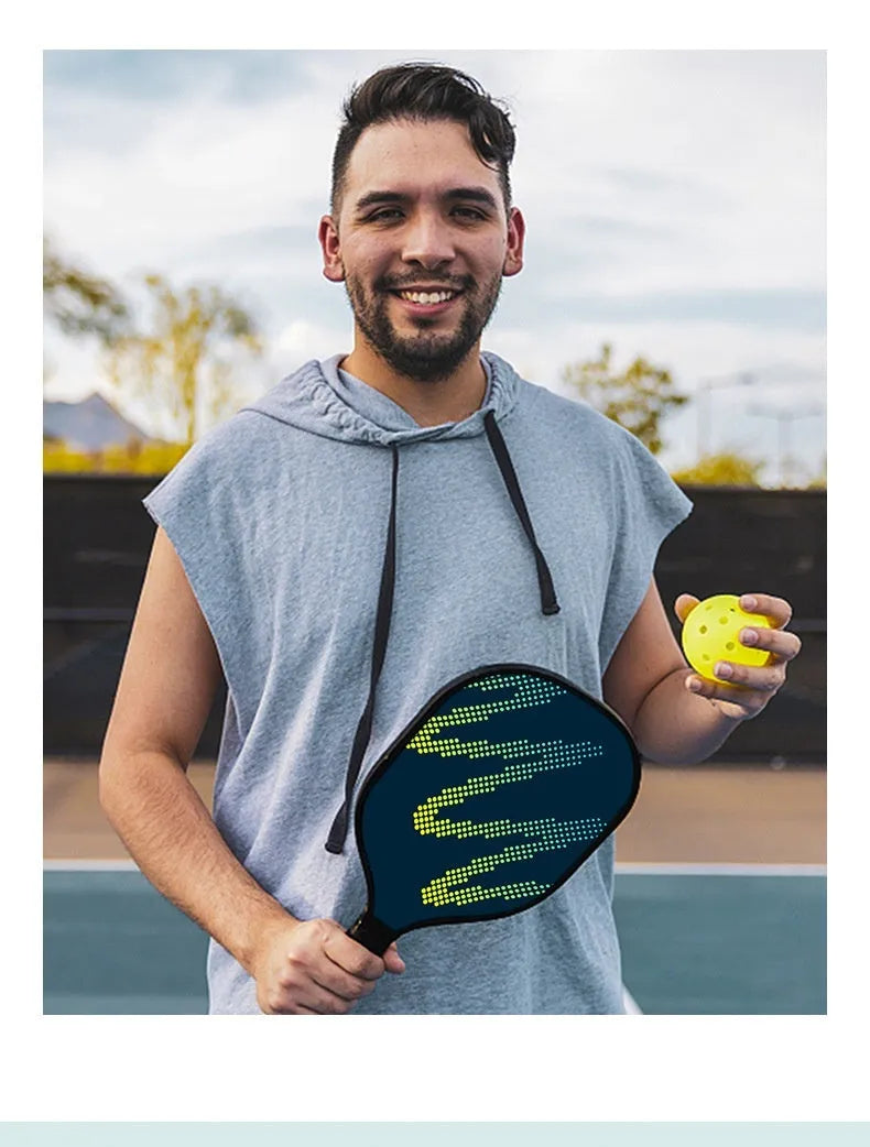 A high-density fibreglass table tennis racket for outdoor sports use.