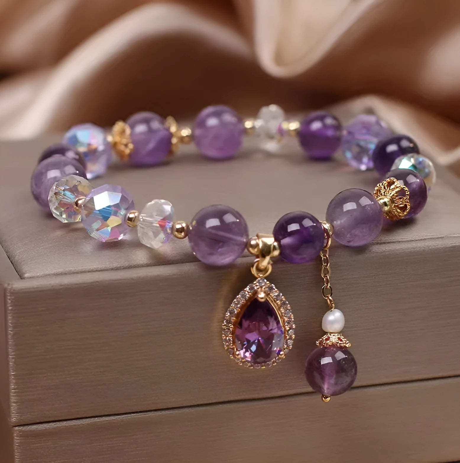 Natural purple amethyst crystal bracelet for women with micro inlay processing