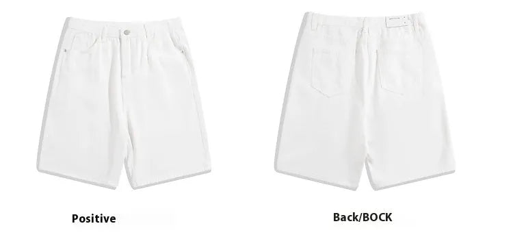 Men's casual denim shorts in straight-leg style with five pockets and zipper fly
