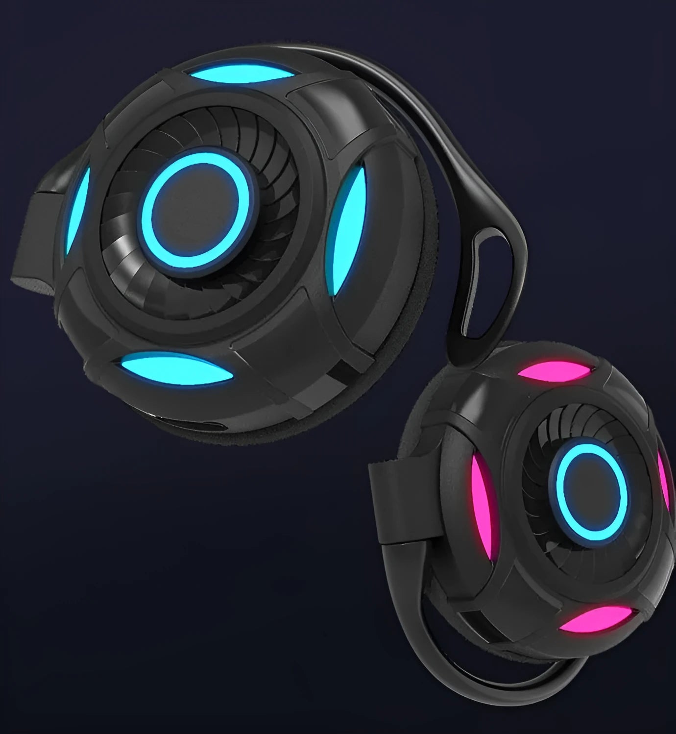 Black and white Bluetooth gaming earphones with hanging ear design and USB charging cable