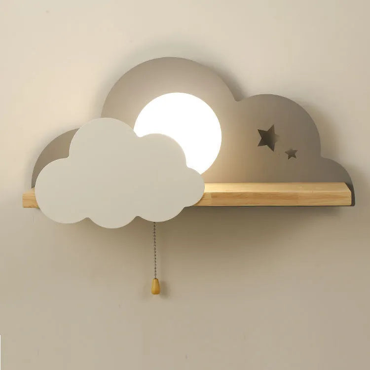 Cloud shaped bedside wall lamp with glass lampshade mounted on wall