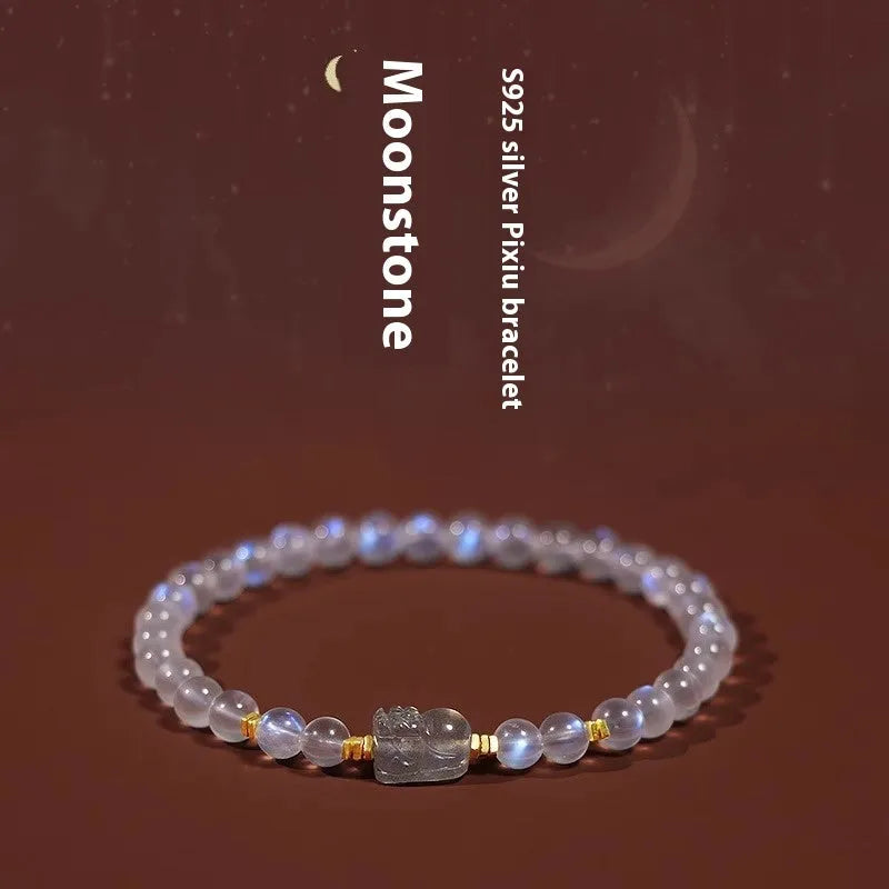 Women's moonstone bracelet with Zodiac animal modelling and blue light stones