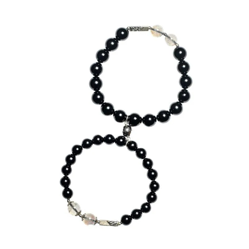 Obsidian Buddha beads couple bracelet DIY kit with 8mm and 10mm natural stone beads