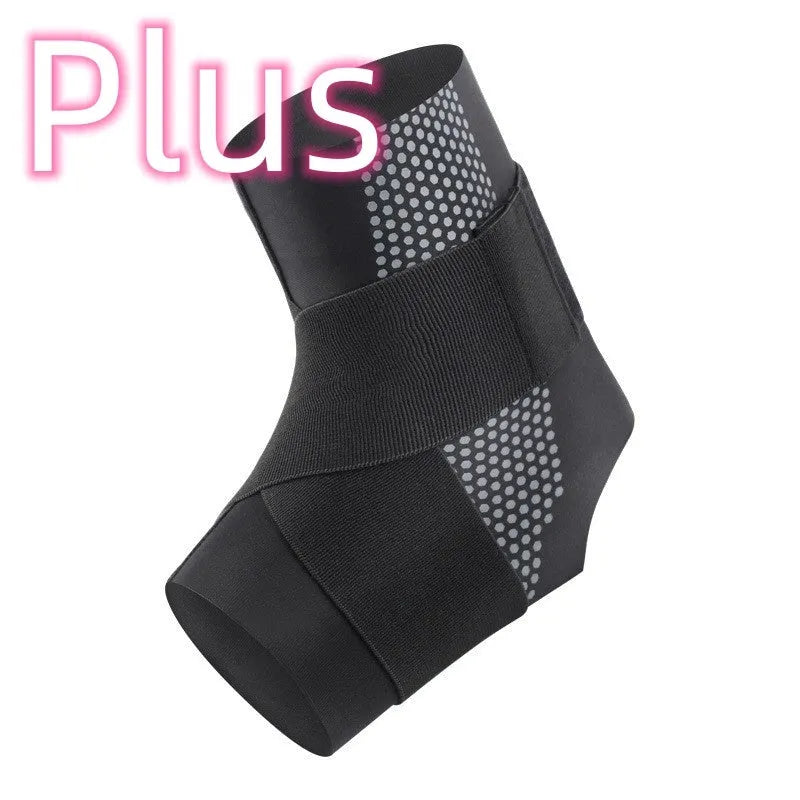 Black Lycra ankle support brace with anti-kick protection shown on adult ankle