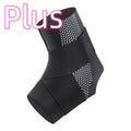 Black Lycra ankle support brace with anti-kick protection shown on adult ankle