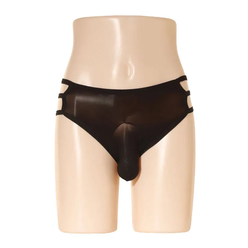 Men's transparent nylon elephant nose shorts in free size on a white background
