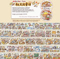 Sheet of cute cartoon character stickers for haemorrhoid tape packaging on Japanese paper.