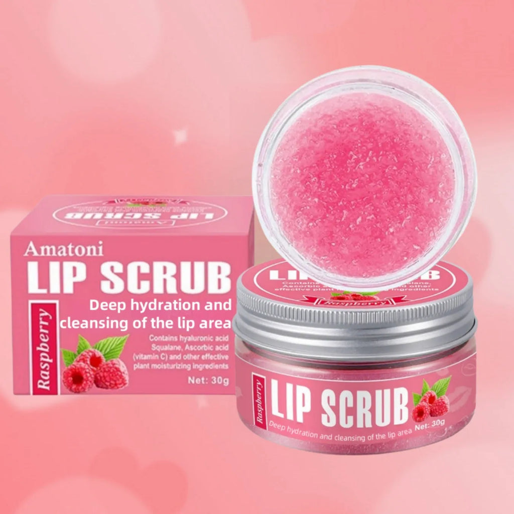 Amatoni fruit flavour lip scrub cream in 30g pot with exfoliating moisturising nourishing care