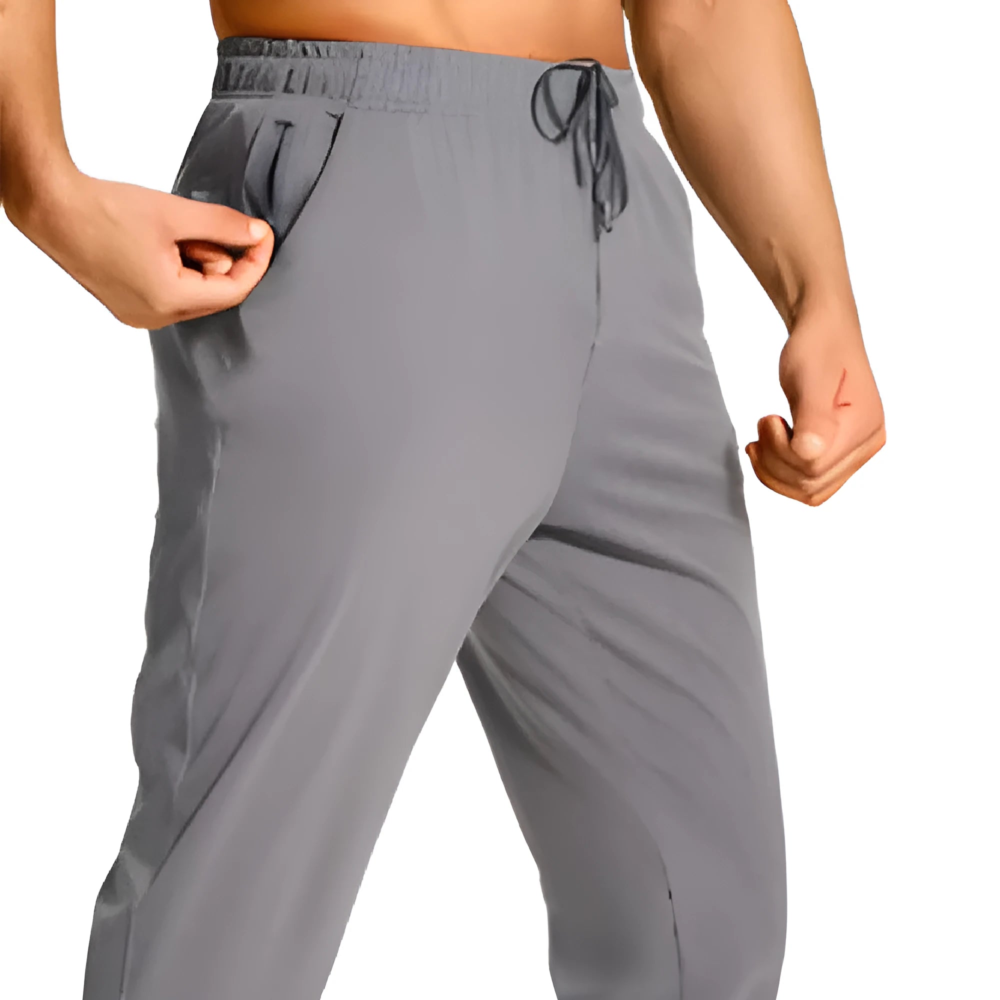 Men's loose fit polyester trousers in solid colour available in multiple sizes