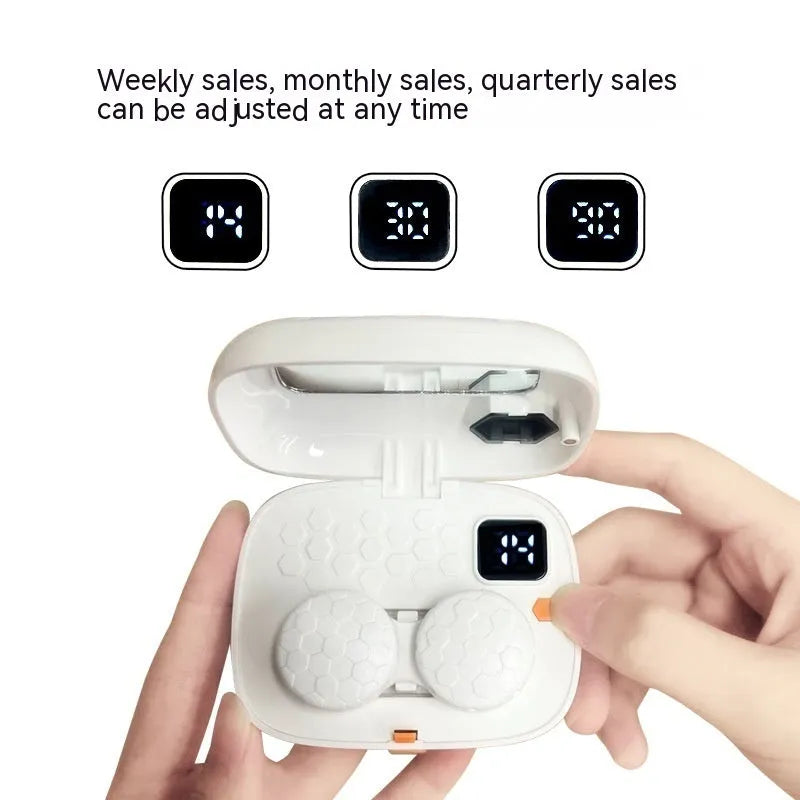 Pearl white automatic ultrasonic cleaning machine for glasses, dimensions 85mm by 65mm by 30mm.