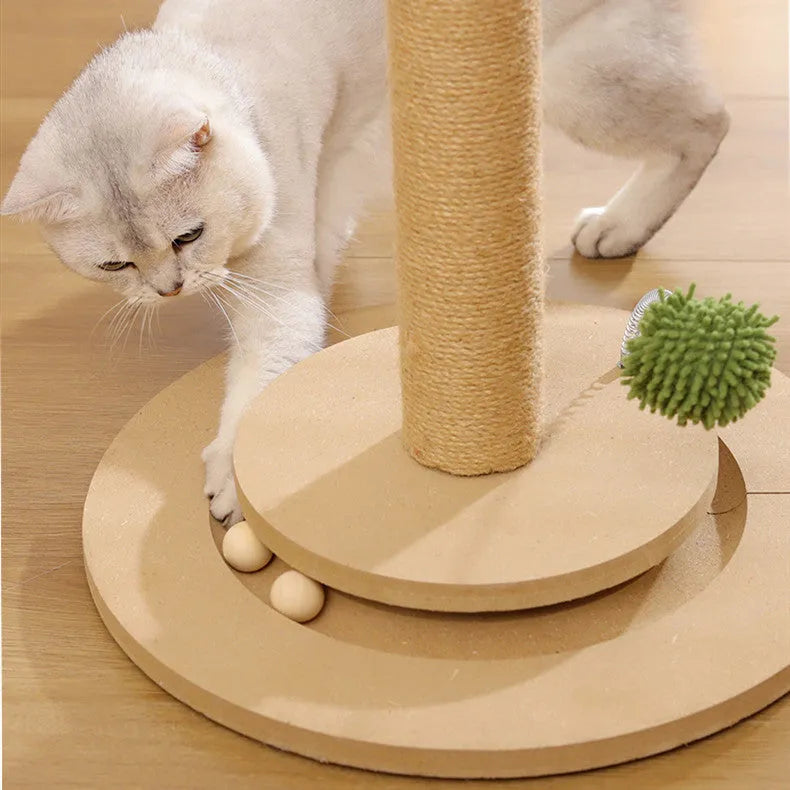 Vertical cat climbing frame with hemp rope posts in Canna colour.