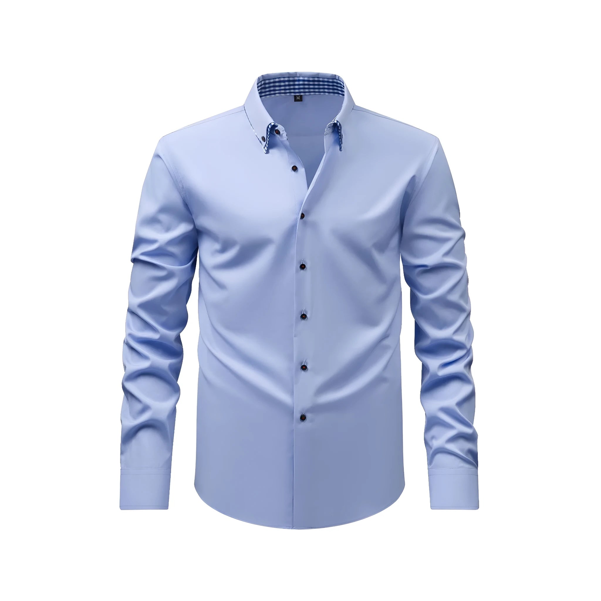 Double collar stitching casual shirt in black showing cardigan style and solid colour design with button front