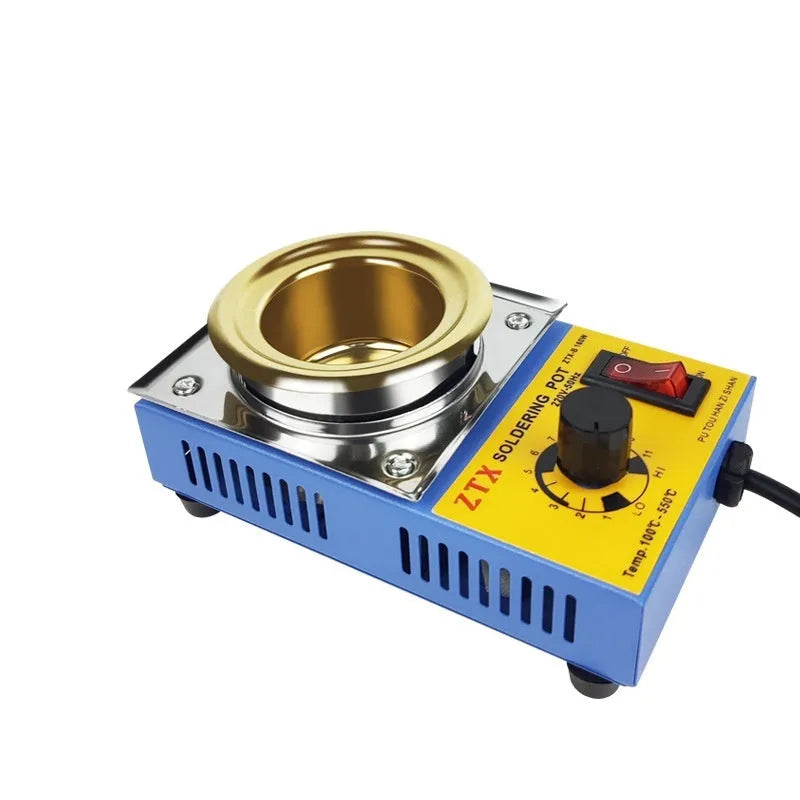 Adjustable temperature desktop tin melting furnace for soldering, titanium-plated, with power control.