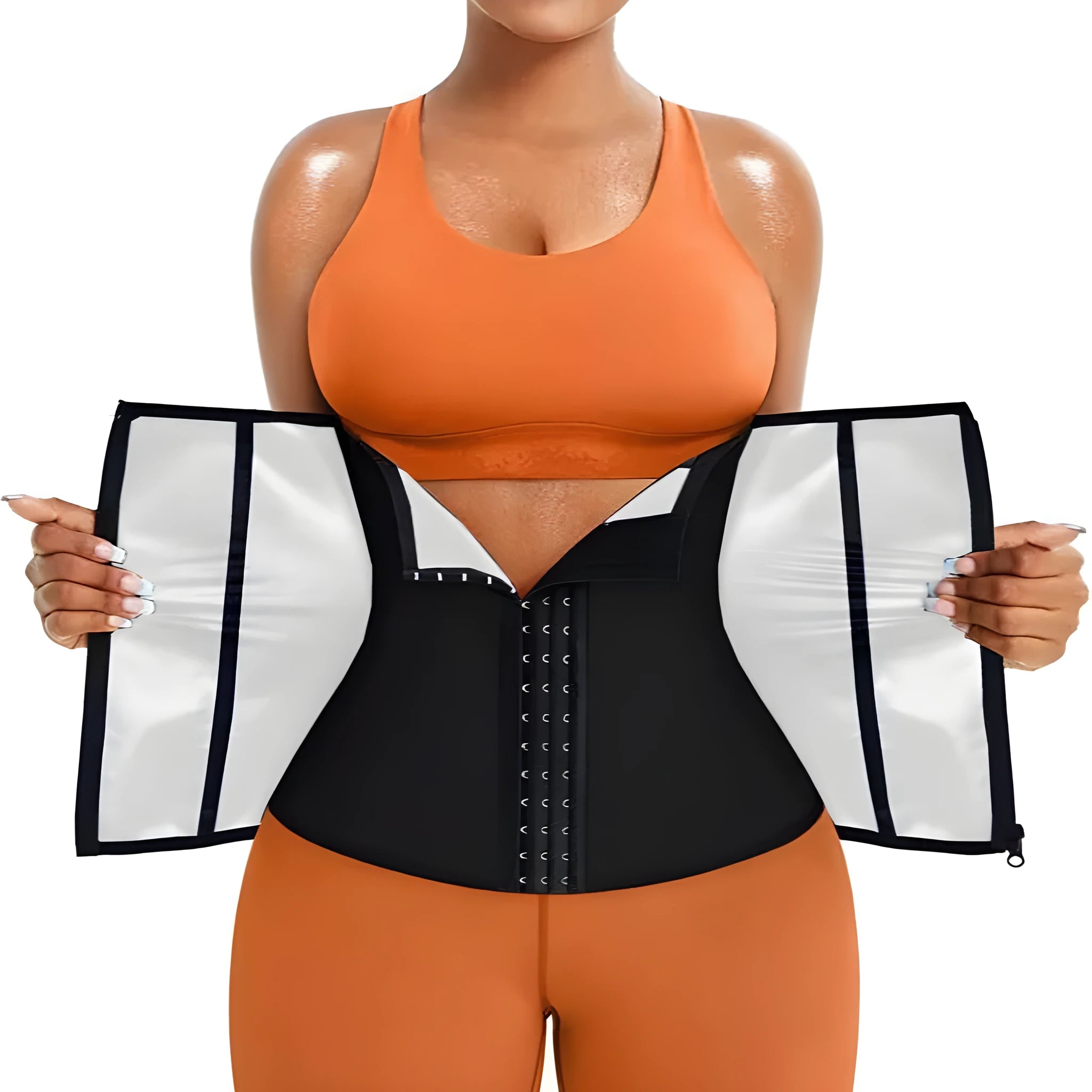 Neoprene adjustable belly band for waist shaping and abdomen support in blue or silver colour options