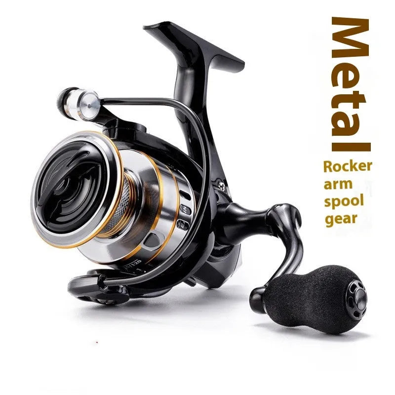 All-metal spinning fishing reel with black EVA foam grip handle, shown in size RY4000.